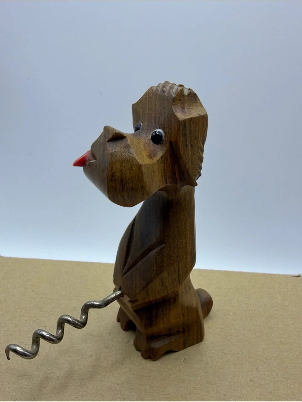 Vtg Naughty Novelty Wood Hand Carved Whizzing Dog Cork Screw